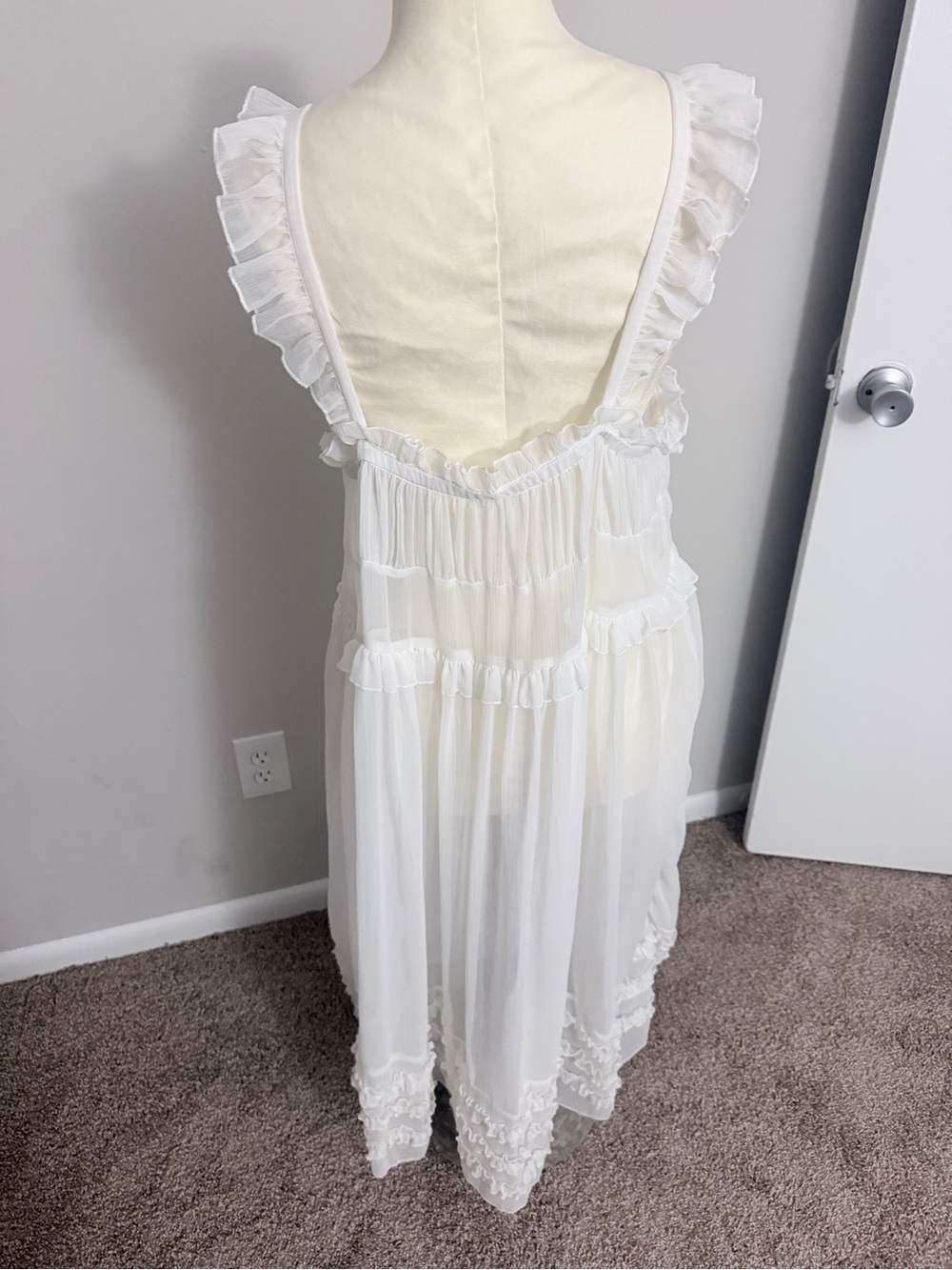 ❌SOLD❌Free People White Sheer Ruffle Tiered Midi Dress Slip Cover Up Size M - Picture 5 of 7